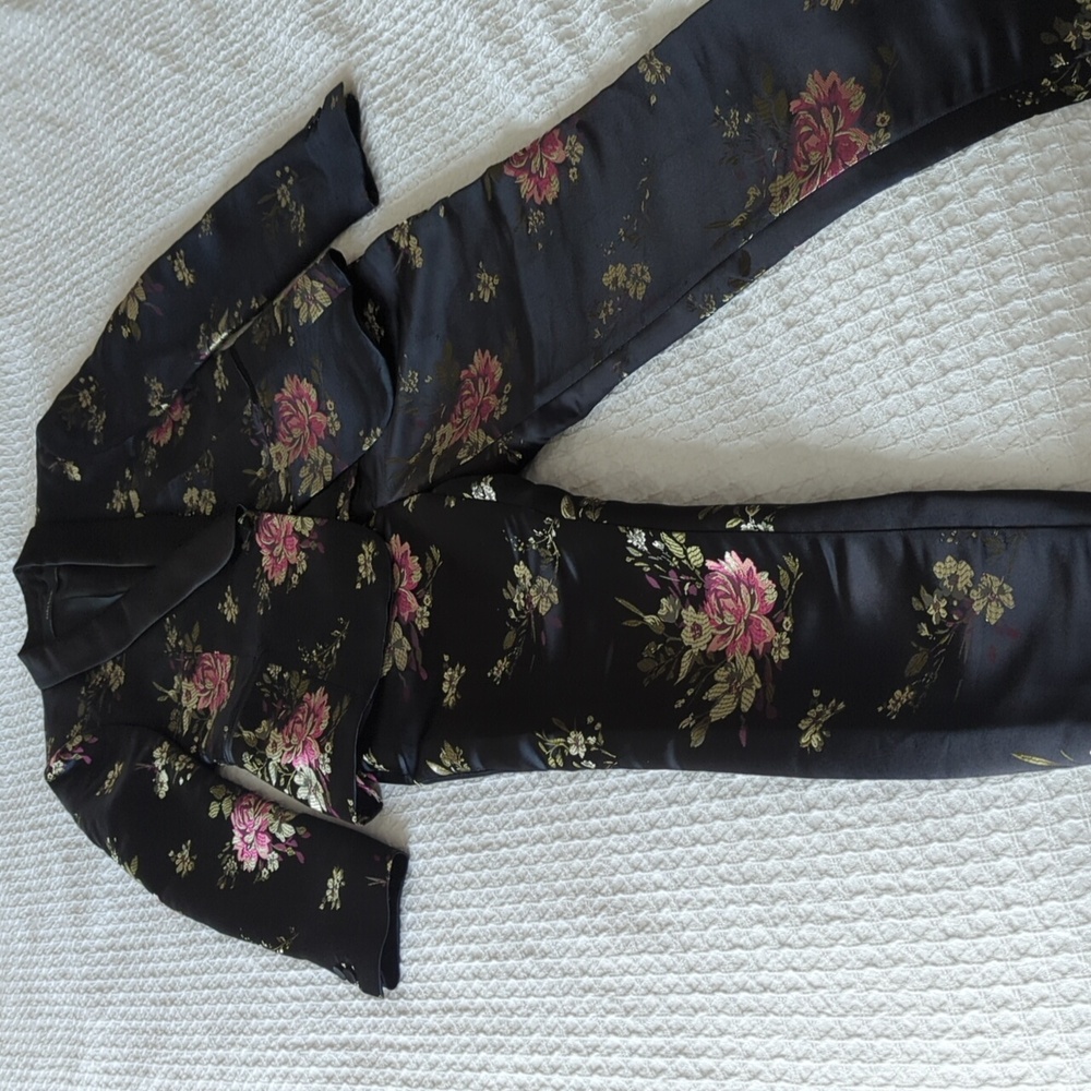 Zara Black Jacquard Floral Pantsuit